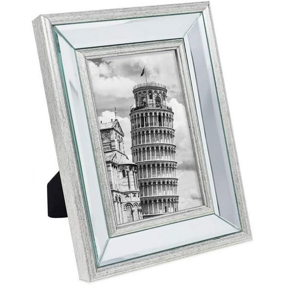 Isaac Jacobs 4x6 Silver Beveled Mirror Picture Frame - Classic Mirrored Frame with Slight Slanted Angle Made for Wall Dcor Display, Tabletop, Photo Gallery and Wall Art 4x6, Silver