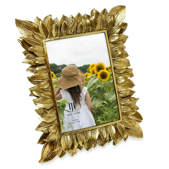 Isaac Jacobs 4x6 Vintage-Inspired Ornate Gold Sunflower Petal Picture Frame, Horizontal & Vertical for Tabletop and Wall Display, Home Décor, Resin Frame (4x6, Gold)