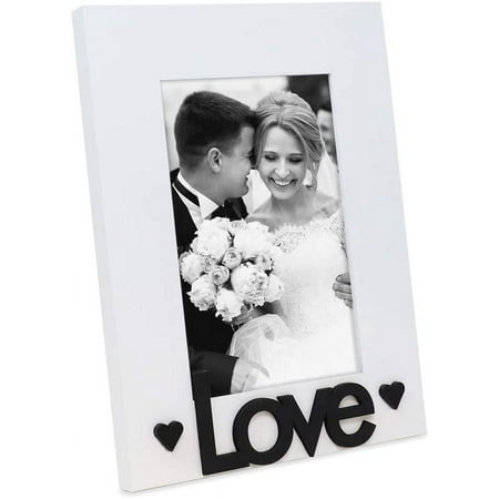 Isaac Jacobs 4x6 White “Love” Picture Frame, for Tabletop Display