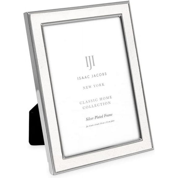 Isaac Jacobs 4x6 White Textured Leather Vertical & Horizontal & Silver Metal Picture Frame, with Black Fabric Easel, Wall-Mountable, Made for Tabletop, Wall-Hanging, Home or Office 4x6, White W/...