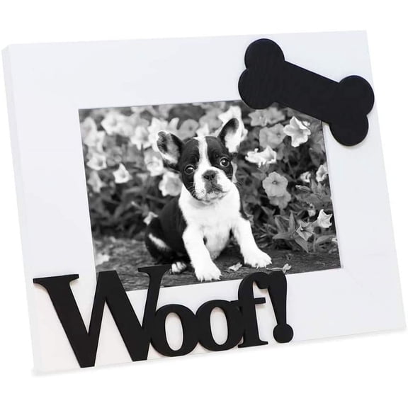 Isaac Jacobs 4x6 White Wood Dog “Woof!” Tabletop Picture Frame
