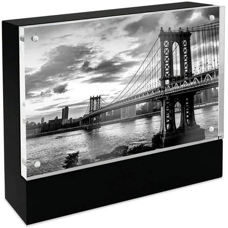 Isaac Jacobs 5 x 7 Black Wood Block Acrylic Picture Frame, Magnetic Photo Frame, Made for Tabletop Display 5 x 7 Black