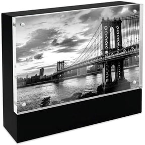 Isaac Jacobs 5 x 7 Black Wood Block Acrylic Picture Frame, Magnetic Photo Frame, Made for Tabletop Display 5 x 7 Black