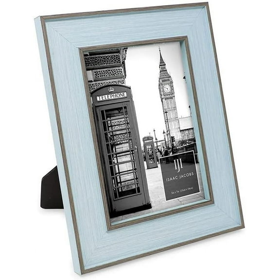 Isaac Jacobs 5x7 Blue w/ Brown Vertical & Horizontal Double Border Picture Frame w/ Black Fabric Easel, Wall-Mountable, Made for Tabletop & Gallery, Home or Office