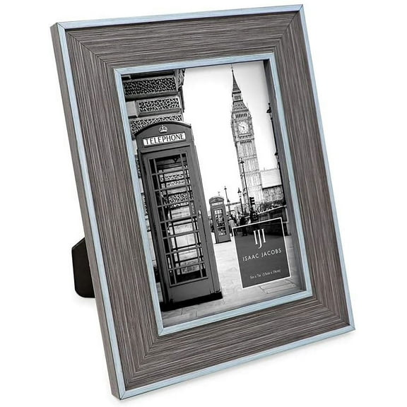 Isaac Jacobs 5x7 Brown w/ Blue Vertical & Horizontal Double Border Picture Frame w/ Black Fabric Easel, Wall-Mountable, Made for Tabletop & Gallery, Home or Office 5x7, Brown W/ Blue