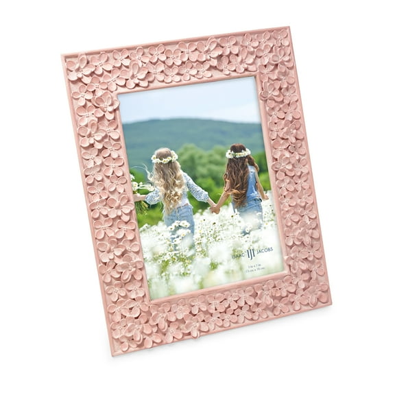 Isaac Jacobs 5x7 Pink Flower Textured Hand-Crafted Resin Picture Frame w/Easel & Hook for Tabletop & Wall Display, Decorative Floral Design Home Décor, Photo Gallery, Art (5x7, Pink)