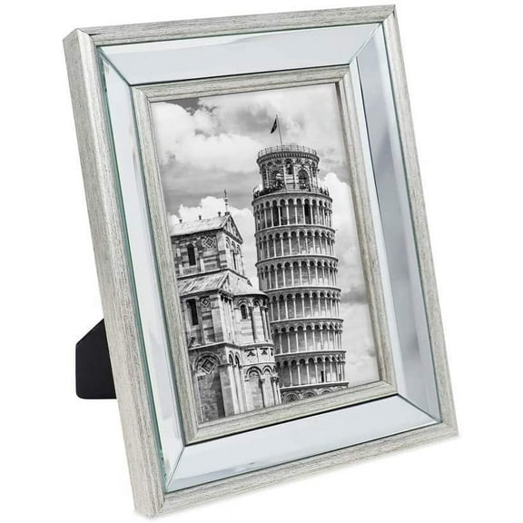 Isaac Jacobs 5x7 Silver Beveled Mirror Picture Frame - Classic Mirrored Frame with Slight Slanted Angle Made for Wall Dcor Display, Tabletop, Photo Gallery and Wall Art 5x7, Silver