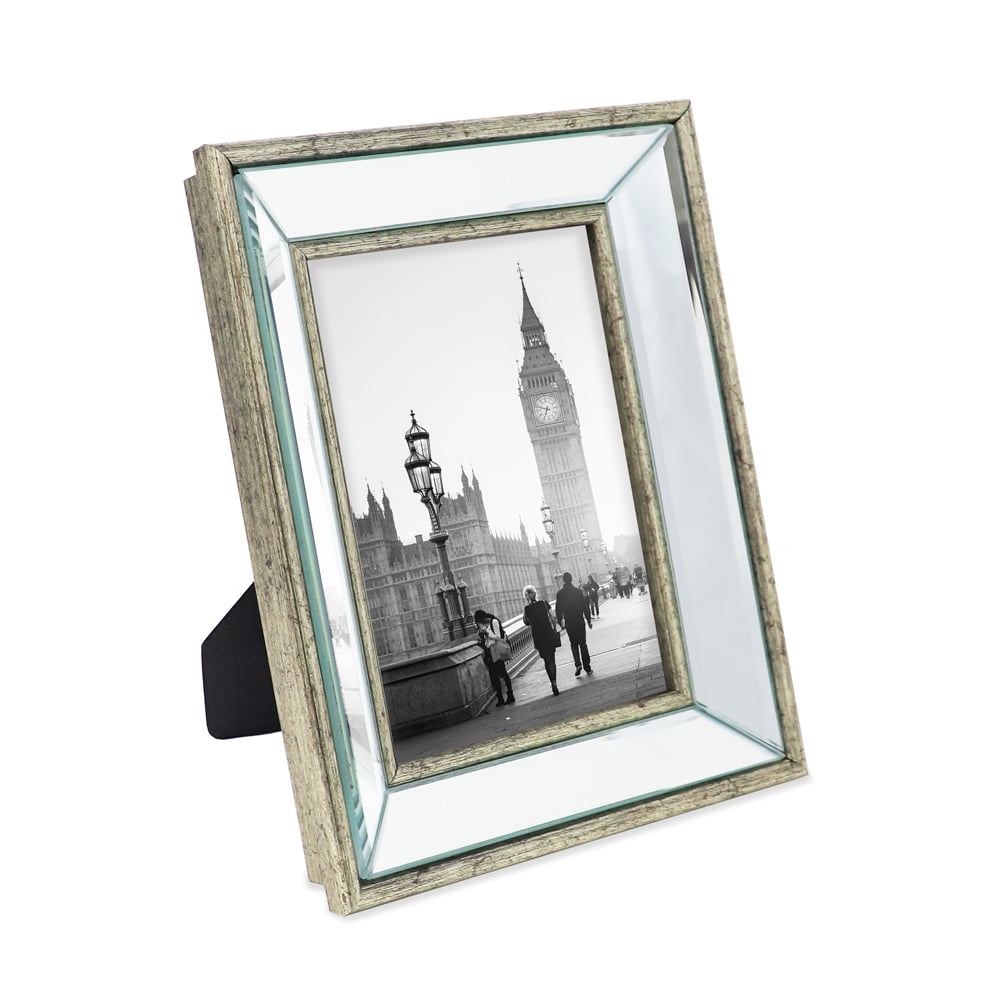 Isaac Jacobs 5x7 Silver Beveled Mirror Picture Frame for Tabletop ...