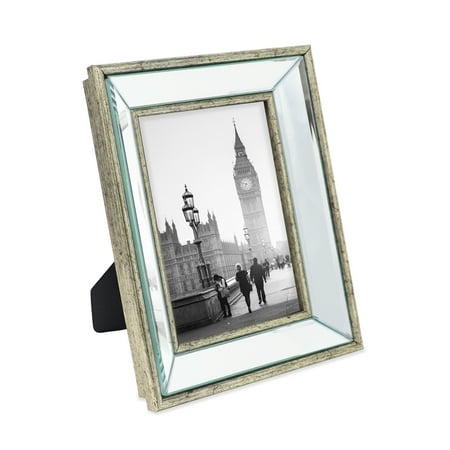 Isaac Jacobs 5x7 Silver Beveled Mirror Picture Frame for Tabletop Display