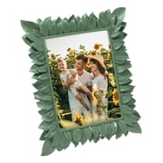 Isaac Jacobs 5x7 Vintage-Inspired Ornate Green Sunflower Petal Picture Frame, Horizontal & Vertical for Tabletop and Wall Display, Home D cor, Resin Frame 5x7, Green