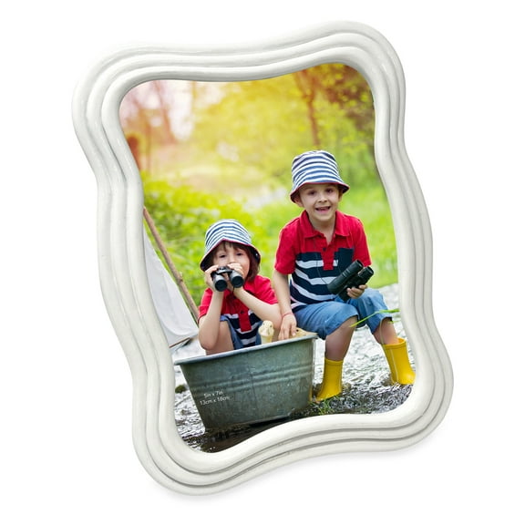 Isaac Jacobs 5x7 White Curved Deco Frame for Tabletop and Wall Display, Decorative Art, Design, Home Décor, Gift (5x7, White)