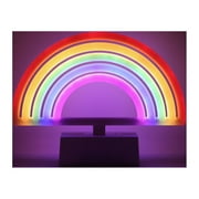 Isaac Jacobs 6.5 x 8.65 LED Neon Rainbow Tabletop Lamp, White Base; Battery Powered Batteries Not Included