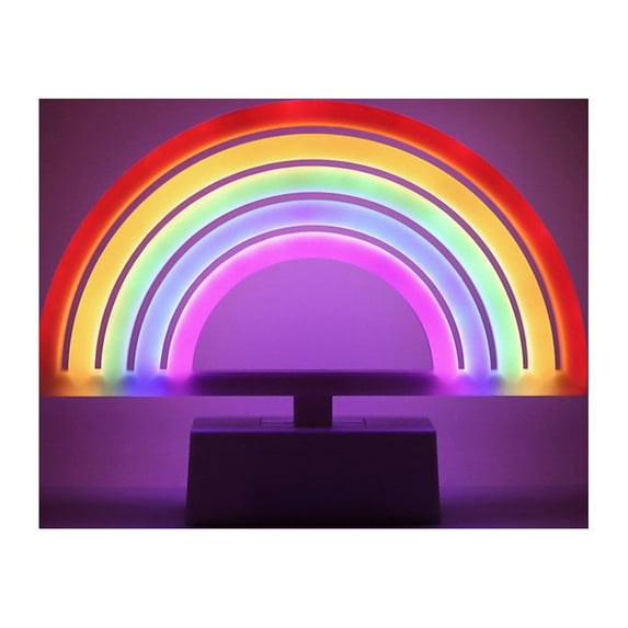 Isaac Jacobs 6.5 x 8.65 LED Neon Rainbow Tabletop Lamp, White Base; Battery Powered Batteries Not Included