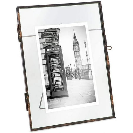 Isaac Jacobs 6x8, Antique Bronze, Vintage Style Brass and Glass, Metal Floating Picture Frame Vertical with Locket Closure, for Photos, Art, More, Tabletop Display