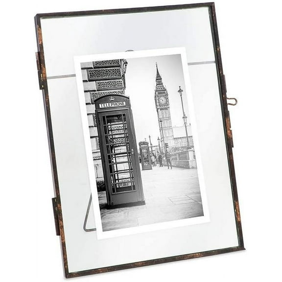 Isaac Jacobs 6x8, Antique Bronze, Vintage Style Brass and Glass, Metal Floating Picture Frame Vertical with Locket Closure, for Photos, Art, More, Tabletop Display