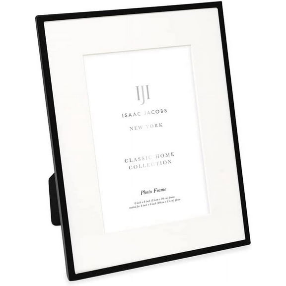 Isaac Jacobs 6x8 Matted 4x6 Black Metal Picture Frame, Classic Metal Photo Frame Made For Tabletop & Hanging Display, Home and Office Dcor, Photo Gallery and Wall Art 6x8 Matted 4x6, Black