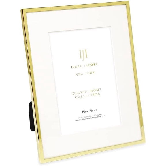 Isaac Jacobs 6x8 Matted 4x6 Gold Metal Picture Frame, Classic Metal Photo Frame Made For Tabletop & Hanging Display, Home and Office Dcor, Photo Gallery