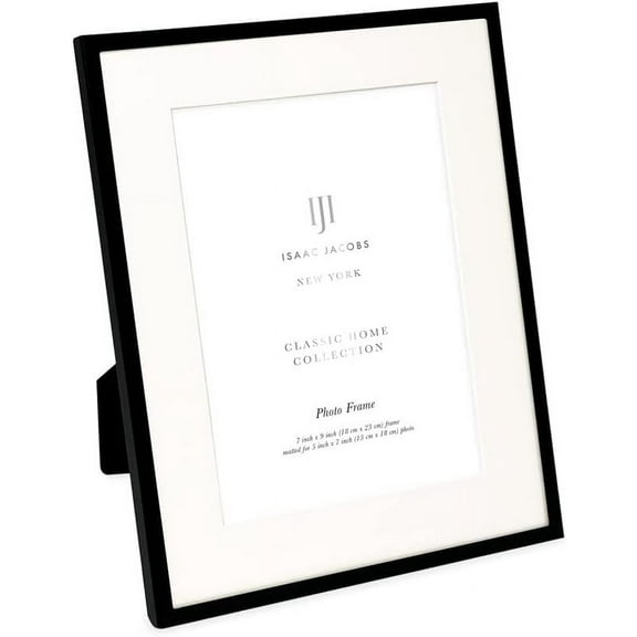 Isaac Jacobs 7x9 Matted 5x7 Black Metal Picture Frame, Classic Metal Photo Frame Made For Tabletop & Hanging Display, Home and Office Dcor, Photo Gallery and Wall Art