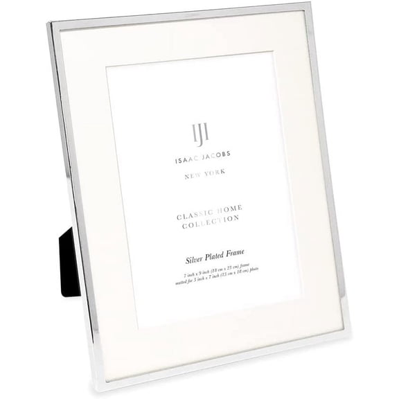 Isaac Jacobs 7x9 Matted 5x7 Silver Metal Picture Frame, Classic Metal Photo Frame Made For Tabletop & Hanging Display