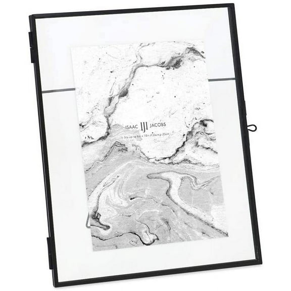 Isaac Jacobs 8x10, Black Modern Style Brass and Glass, Pressed Glass, Metal Floating Desk Photo Frame Vertical, with Locket Closure for Pictures, Art, Mementos & Keepsakes