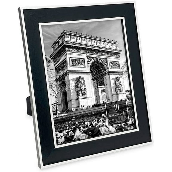 Isaac Jacobs 8x10 Black W/ White Vertical & Horizontal Double Border Picture Frame w/ Black Fabric Easel, Wall-Mountable, Made for Tabletop