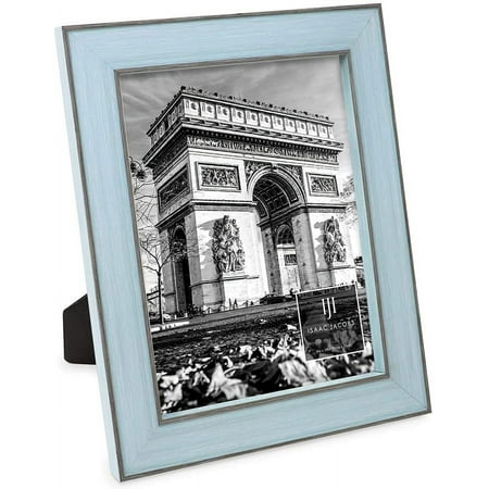 Isaac Jacobs 8x10 Blue w/ Brown Vertical & Horizontal Double Border Picture Frame W/ Black Fabric Easel, Wall-Mountable, Made for Tabletop