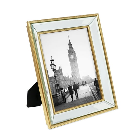 Isaac Jacobs 8x10 Gold Beveled Mirror Picture Frame for Tabletop Display