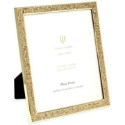 Isaac Jacobs 8x10 Gold Metal Glitter Vertical & Horizontal Picture Frame, Wall-Mountable, Made for Tabletop, Counterspace, Shelf and Desk