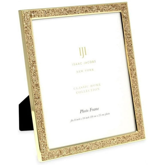 Isaac Jacobs 8x10 Gold Metal Glitter Vertical & Horizontal Picture Frame, Wall-Mountable, Made for Tabletop, Counterspace, Shelf and Desk