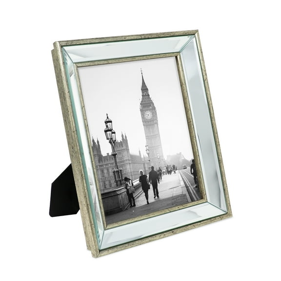 Isaac Jacobs 8x10 Silver Beveled Mirror Tabletop Picture Frame