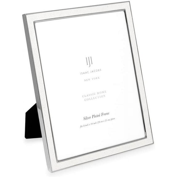 Isaac Jacobs 8x10 White Textured Leather Vertical & Horizontal & Silver Metal Picture Frame, Wall-Mountable, Made for Tabletop