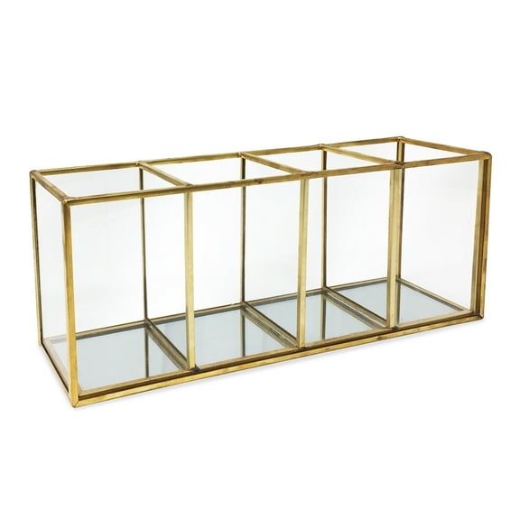Isaac Jacobs Antique Gold 4-Compartment Organizer, Brass and Glass Storage Solution