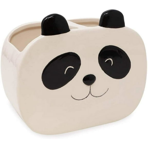 Isaac Jacobs Black and White Ceramic Panda Makeup Brush Holder, Multi-Purpose 2-Section Organizer. Bathroom, Kitchen, Bedroom, Office Dcor 2-Section Cup, Panda