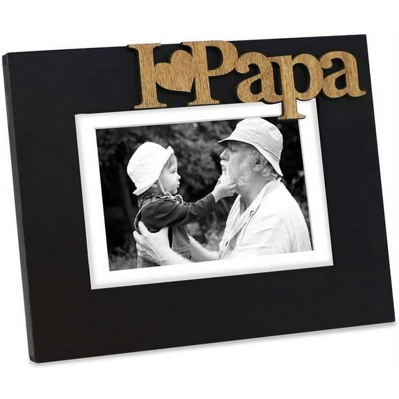Isaac Jacobs Black Wood Sentiments I Love Papa / I Heart Papa Picture Frame, Photo Gift for Papa, Black, 5x7 Matted 4x6