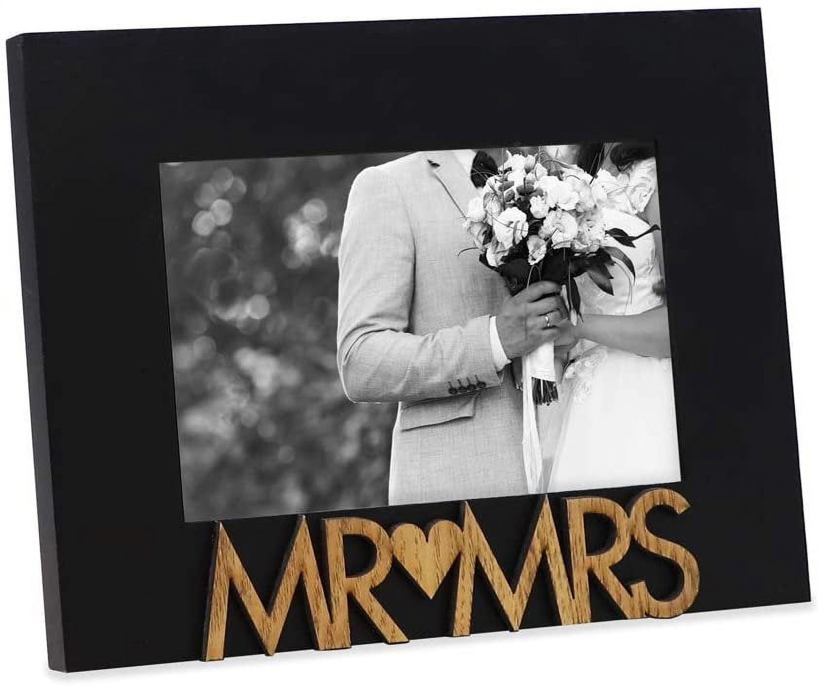 Isaac Jacobs Black Wood Sentiments Mr & Mrs Picture Frame, 4x6 inch, Newlywed Photo Gift for Wedding, Display on Tabletop, Desk Black, 4x6