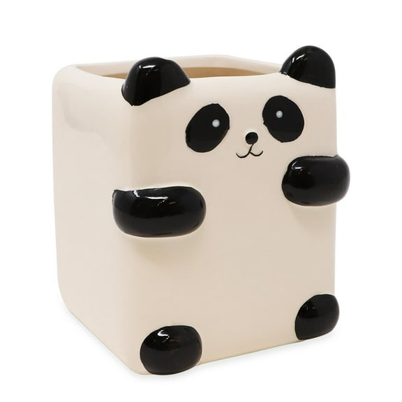 Isaac Jacobs Black and White Panda Ceramic Brush Holder, Multi-Purpose Cup Organizer
