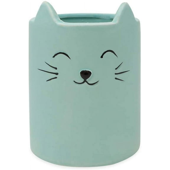 Isaac Jacobs Blue Ceramic Cat Organizer, Multi-Purpose Cup Holder, Bathroom, Bedroom, Office