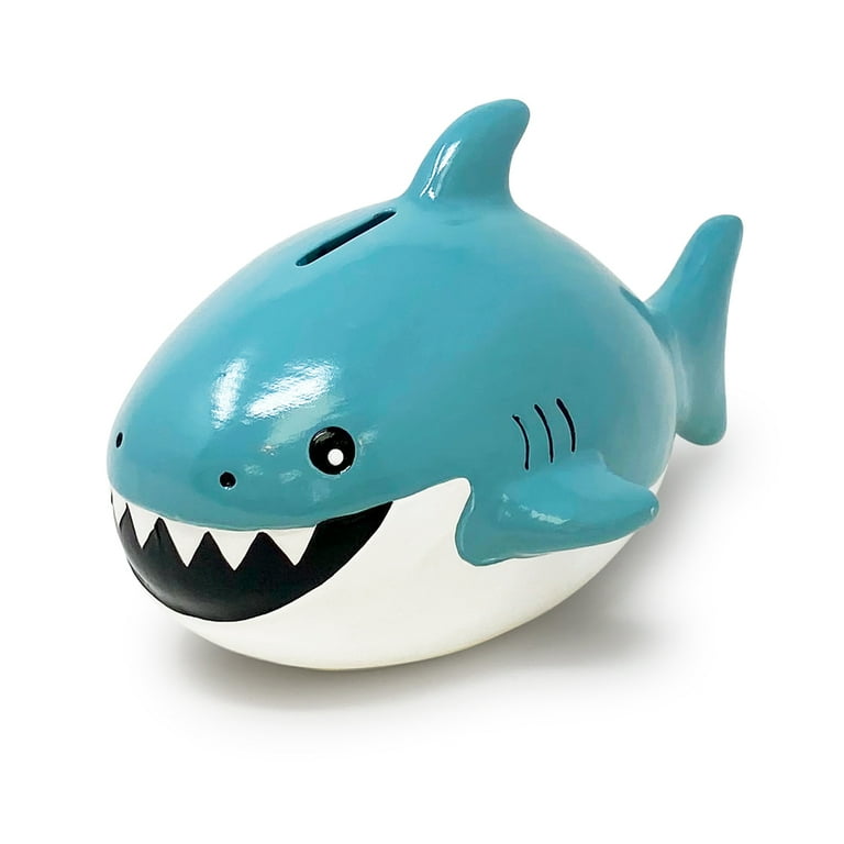 Isaac Jacobs Blue Ceramic Shark Money Bank, Fish Piggy Bank 