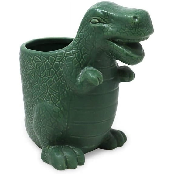 Isaac Jacobs Ceramic Dinosaur Cup Holder, Multi-Purpose Organizer, Bathroom, Kitchen, Bedroom, Office Dcor Single Cup, Green