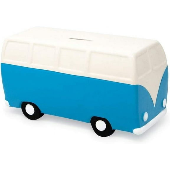 Isaac Jacobs Ceramic Retro Camper Van Coin Bank, Vintage Piggy Bank, Home Dcor, Money Bank Gift for Kids, Teens, and Adults Blue