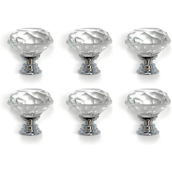 Isaac Jacobs Classic Round (30 mm) Crystal Knobs Set of 6, Cabinet Knobs with Screws