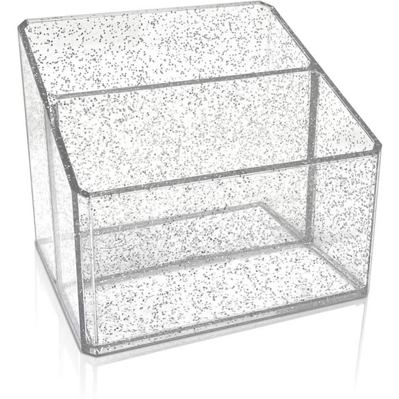 Isaac Jacobs Clear Acrylic 2-Section Organizer, Remote Holder & Multi-Functional Makeup, Brush, Pen & Pencil Storage Solution, for The Home, Bathroom, Office, Desk 2-Section, Silver Glitter