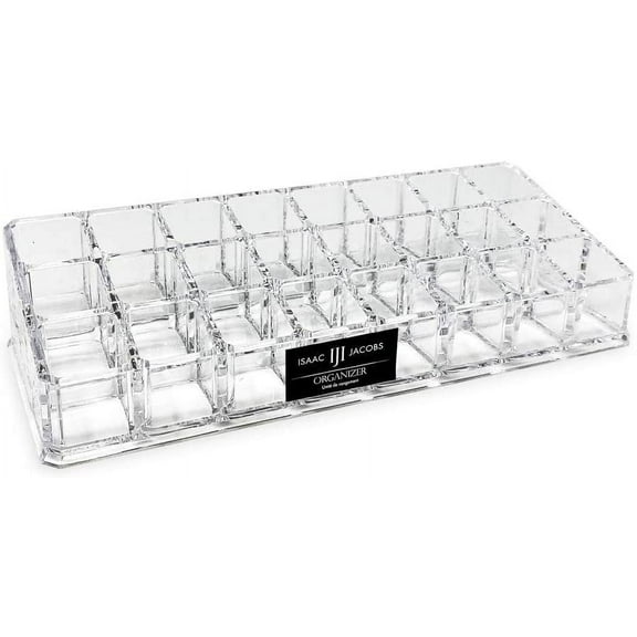 Isaac Jacobs Clear Acrylic 24-Compartment Lipstick/Short Lip Gloss Holder, Organizer for Makeup, Narrow Essential Oil Bottles, Storage Solution, Rack Display [Slot Size: 0.88"X0.88", 3 Rows (x8)]