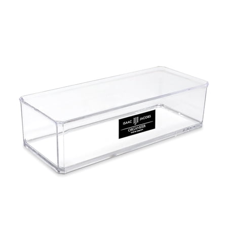 Isaac Jacobs Clear Acrylic Rectangular Stackable Storage Organizer without Lid, (9" L x 3.5" W x 2.5" H) Drawer Tray, Multi-Functional, Bathroom, Kitchen, Home, Office, Desk, Drawers