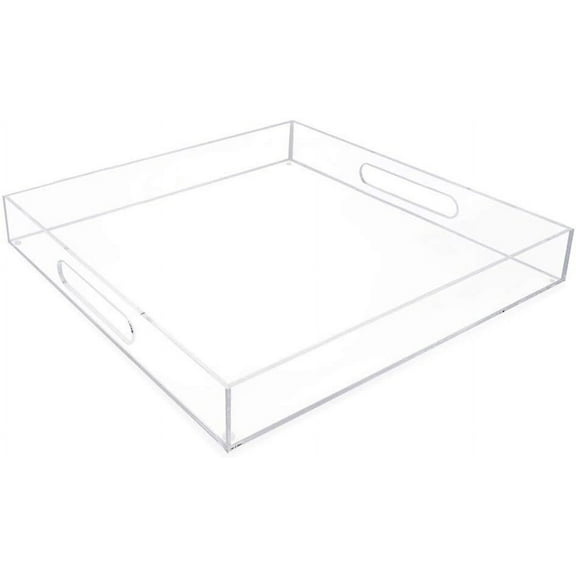 Isaac Jacobs Clear Acrylic Serving Tray 15x15 withCutoutHandles, Spill-Proof, Stackable Organizer, Space-Saver, Food & Drinks Server, Indoors/Outdoors, Lucite Storage Dcor & More