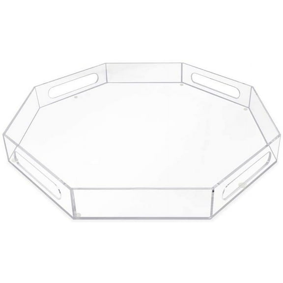 Isaac Jacobs Clear Octagon Acrylic Serving Tray 18x18 with Cutout Handles, Spill-Proof, Stackable Organizer, Space-Saver, Food & Drinks Server