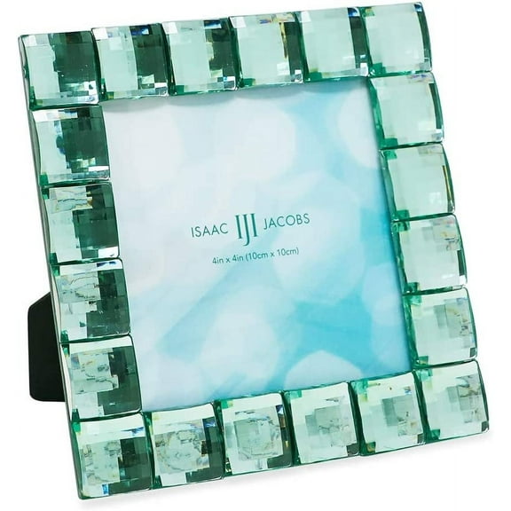 Isaac Jacobs Decorative Sparkling Light Green Jewel Picture Frame, Photo Display & Home Dcor 4x4, Light Green