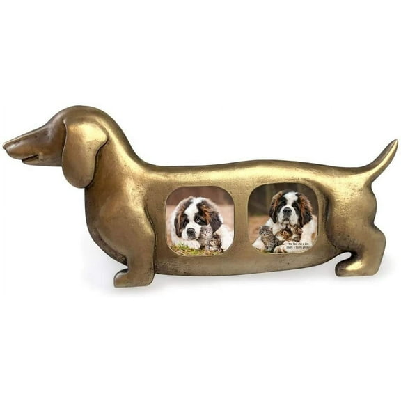 Isaac Jacobs Double 2x2 Resin Sentiments Dog Shaped Picture Frame, Photo Gift for Pet Puppy, Tabletop, Desktop & Wall Display 2x2, Gold