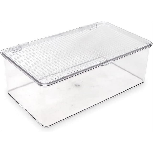 Isaac Jacobs Medium BPAFree Clear Plastic Stackable Organizer Bin with Hinged Lid