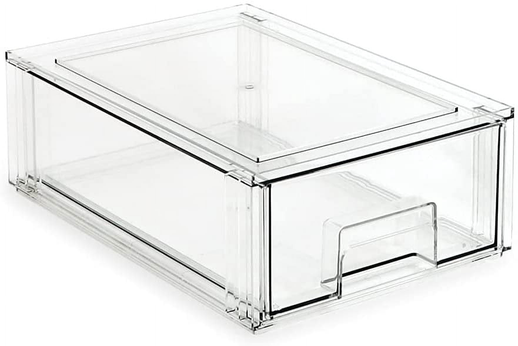 Isaac Jacobs Medium Stackable Organizer Drawer 12.5 x 8.3 x 4.1, Clear Plastic Storage Box, Pull-Out Bin, Home, Office, Closet & Shoe Organization, BPA-Free, Food / Fridge / Freezer Safe Medium